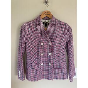 EUC J Crew Red Blue Gingham Seersucker Double Breasted Blazer Jacket Sz 0 Cotton